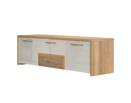 Comoda TV cu 2 usi si 2 sertare GALA 161x48x46cm bej lucios/ nuc Pacific