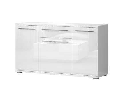 Comoda cu 3 usi si 1 sertar PIANO WHITE 150x85x45cm alb lucios, manere si picioare crom