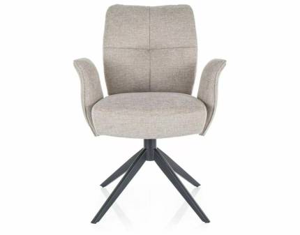 Scaun tapitat WING rotativ, material textil light beige 60x65xH90cm, picioare negre