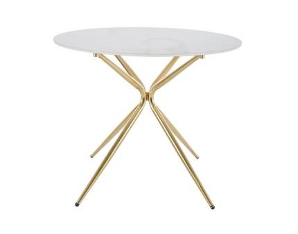 Masa AZALIA CERAMIC din ceramica cu efect de marmura alba, metal auriu 90xH75cm