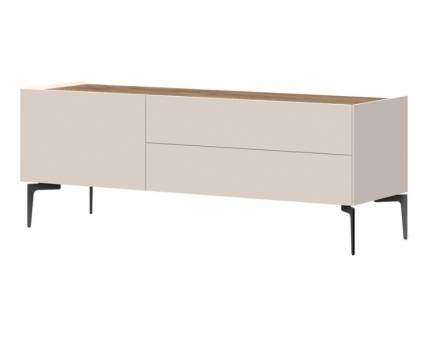 Comoda TV cu picioare negre, 1 usa si 2 sertare SKY 45 147x56x47cm casmir/ stejar tabac