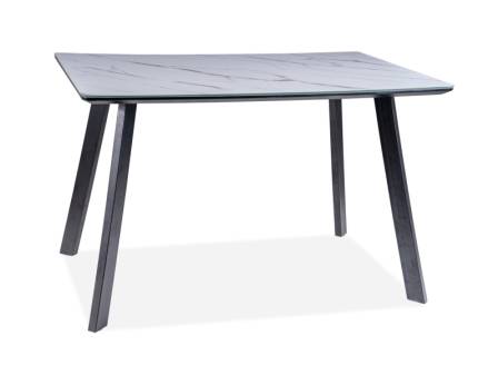 Masa SAMUEL din MDF si sticla cu efect de marmura alba, metal negru 120x80xH75cm