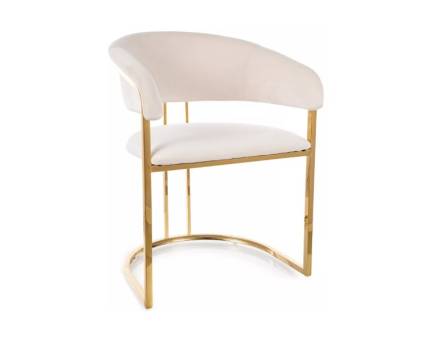 Scaun tapitat TULIPE VELVET design rotunjit luxury, catifea cream 57x64xH77cm, picioare aurii