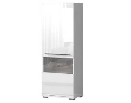 Vitrina inalta cu 1 usa cu sticla PIANO WHITE 60x161x40cm alb lucios - sticla, maner si picioare crom