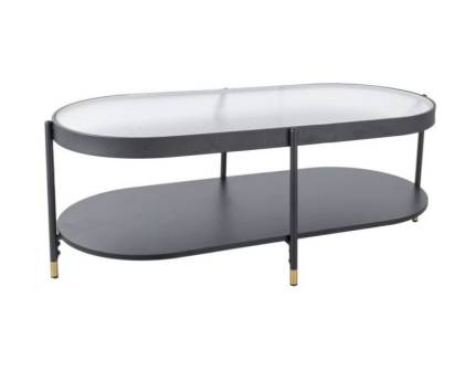 Masuta LAGUNA B din sticla securizata, metal negru + auriu 110xH50cm