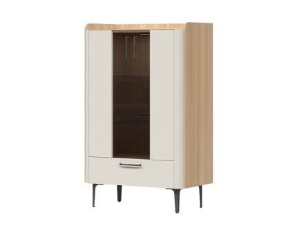 Vitrina lata cu 2 usi si 1 sertar AIR 82x132x46cm Pepper White/ stejar Furneo - sticla gri Parsol, cadru, picioare si manere Antracit