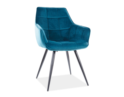 Scaun tapitat LILIA VELVET catifea turcoise 59x61xH90cm, picioare negre
