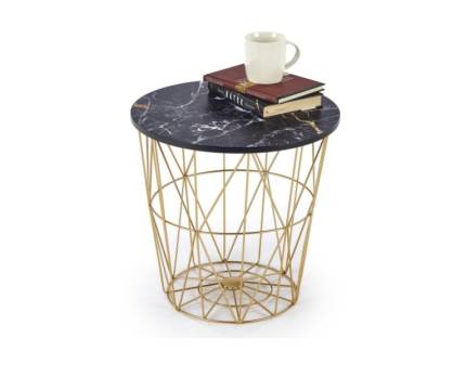 Masuta HARISSA G BLACK cu spatiu pentru depozitare vizibil, din MDF furniruit cu efect de marmura neagra, metal auriu 42xH41cm