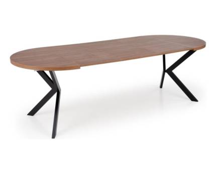 Masa extensibila PERONI WALNUT din PAL furniruit nuc, metal negru 100-250xH76cm