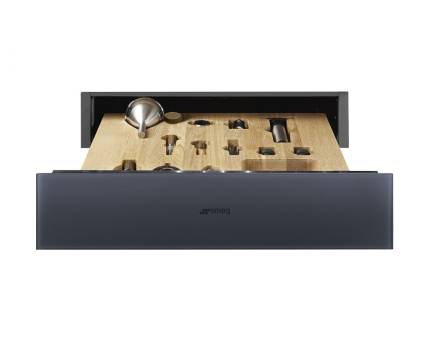 Sertar termic incorporabil Smeg Linea Aesthetic CPS115G, negru, finisaj inox