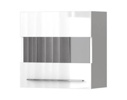 Corp suspendat cu 1 usa cu sticla PIANO WHITE 60x57x29cm alb lucios - sticla, manere crom