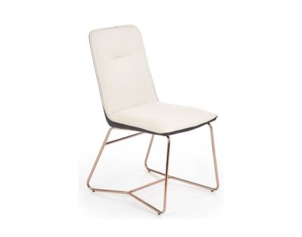 Scaun tapitat K390 ecopiele dark grey + material textil beige 46x60xH90cm, picioare rosegold