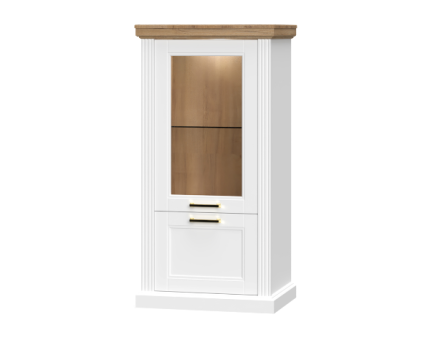 Vitrina cu 2 usi cu sticla TARA WHITE 66x132x48cm alb mat/ nuc Pacific