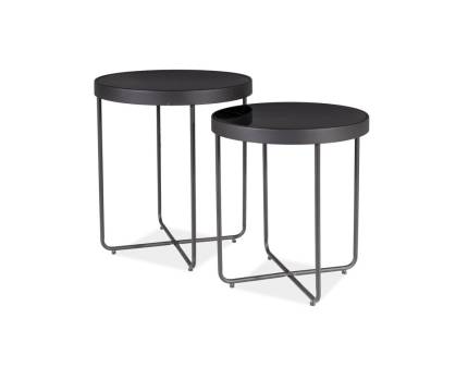 Set 2 masute ATENA din sticla neagra, metal negru 45xH50cm / 40xH44cm