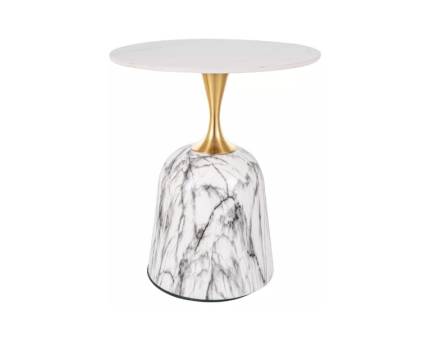 Masuta FAMA din ceramica cu efect de marmura alb lucios, metal auriu 50xH59cm