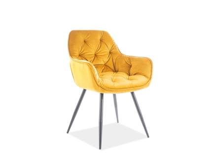 Scaun tapitat CHERRY VELVET catifea curry 57x58xH87cm, picioare negre