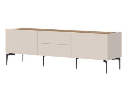 Comoda TV cu picioare negre, 2 usi si 2 sertare SKY 45 176x56x47cm casmir/ stejar tabac