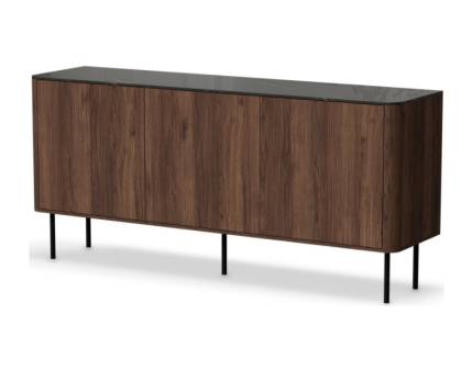 Comoda mare SOLANO 160x77x40cm nuc Warmia/ marmura neagra, picioare negre