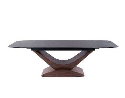 Masa extensibila DOLCE CERAMIC din sticla securizata cu efect ceramic gri, MDF nuc 180-240x95xH76cm