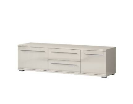 Comoda TV cu 2 usi si 2 sertare PIANO BEIGE 165x46x45cm bej lucios, manere si picioare crom