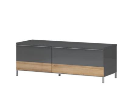 Comoda TV cu 1 usa si 1 sertar ONYX 130x46x45cm antracit lucios/ nuc Pacific, manere si picioare crom