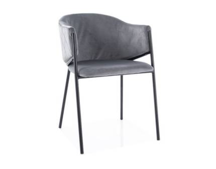 Scaun tapitat BONO VELVET design rotunjit minimalist, catifea grey 55x60xH77cm, picioare negre