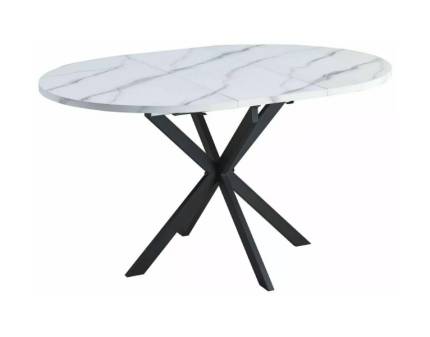Masa extensibila GASTON WHITE 100 din MDF cu efect de marmura alba, metal negru 100-135xH76cm