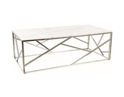 Masuta ESCADA A II WHITE din sticla termosecurizata cu efect de marmura alba, metal crom 120x60xH40cm