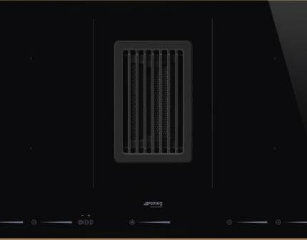 Plita incorporabila cu inductie si hota integrata Smeg HOBD682R1, 80 cm latime, negru