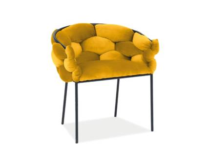 Scaun tapitat NORTE VELVET elegant, catifea curry 76x62xH75cm, cadru si picioare negre