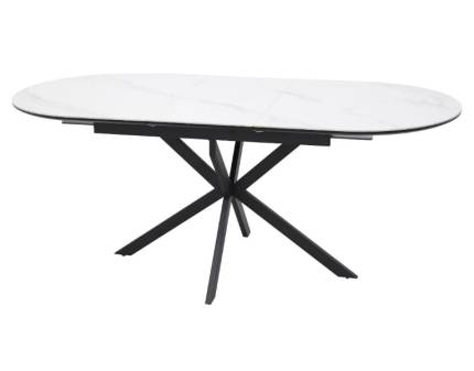 Masa extensibila GASTON CERAMIC WHITE 140 cu ceramica cu efect de marmura alba, metal negru 140-180x80xH75cm
