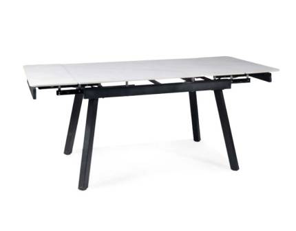 Masa extensibila JOHN din ceramica cu efect de marmura alba, metal negru 120-180x85xH76cm