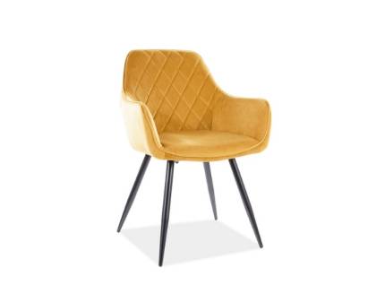 Scaun tapitat LINEA VELVET catifea curry 59x59xH82cm, picioare negre