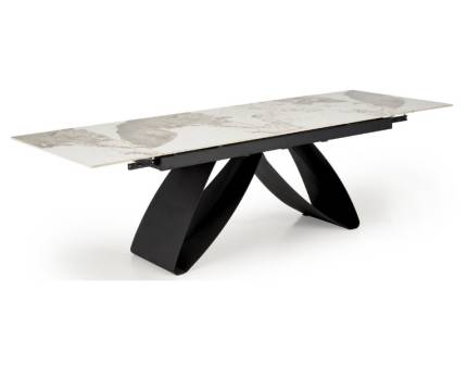 Masa extensibila HILARIO WHITE din piatra sinterizata cu efect de marmura alba, metal negru 180-260x90xH75cm