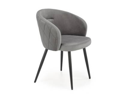 Scaun tapitat K430 design rotunjit, catifea grey 61x54xH77cm, picioare negre