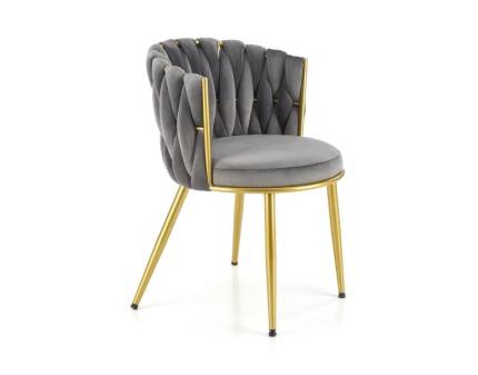 Scaun tapitat K517 elegant, luxury, catifea grey 40x48xH79cm, cadru si picioare aurii