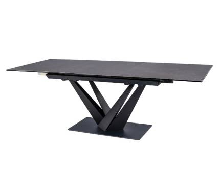 Masa extensibila SORENTO din sticla securizata termorezistenta cu efect de marmura neagra, metal negru 160-220x90xH76cm