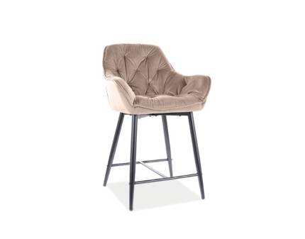 Scaun tapitat pentru bar CHERRY VELVET H-2 catifea beige 56x56xH87cm, picioare negre