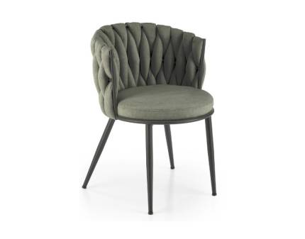Scaun tapitat K516 elegant, material textil olive 40x48xH79cm, cadru si picioare negre